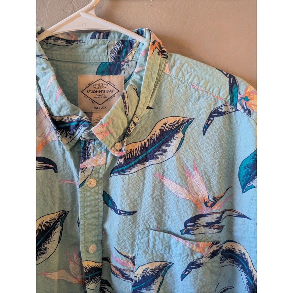 St Johns Bay Mens XL Classic Fit Hawaiian Short Sleeve Button 100% Cotton Shirt